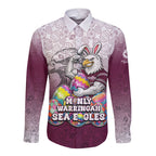 Personalized Manly Warringah Sea Eagles Long Sleeve Button Shirt Easter Mascot - Colorful Eggs Cartoon Style