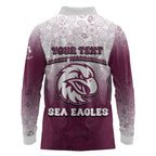 Personalized Manly Warringah Sea Eagles Long Sleeve Polo Shirt Easter Mascot - Colorful Eggs Cartoon Style