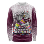 Personalized Manly Warringah Sea Eagles Long Sleeve Shirt Easter Mascot - Colorful Eggs Cartoon Style
