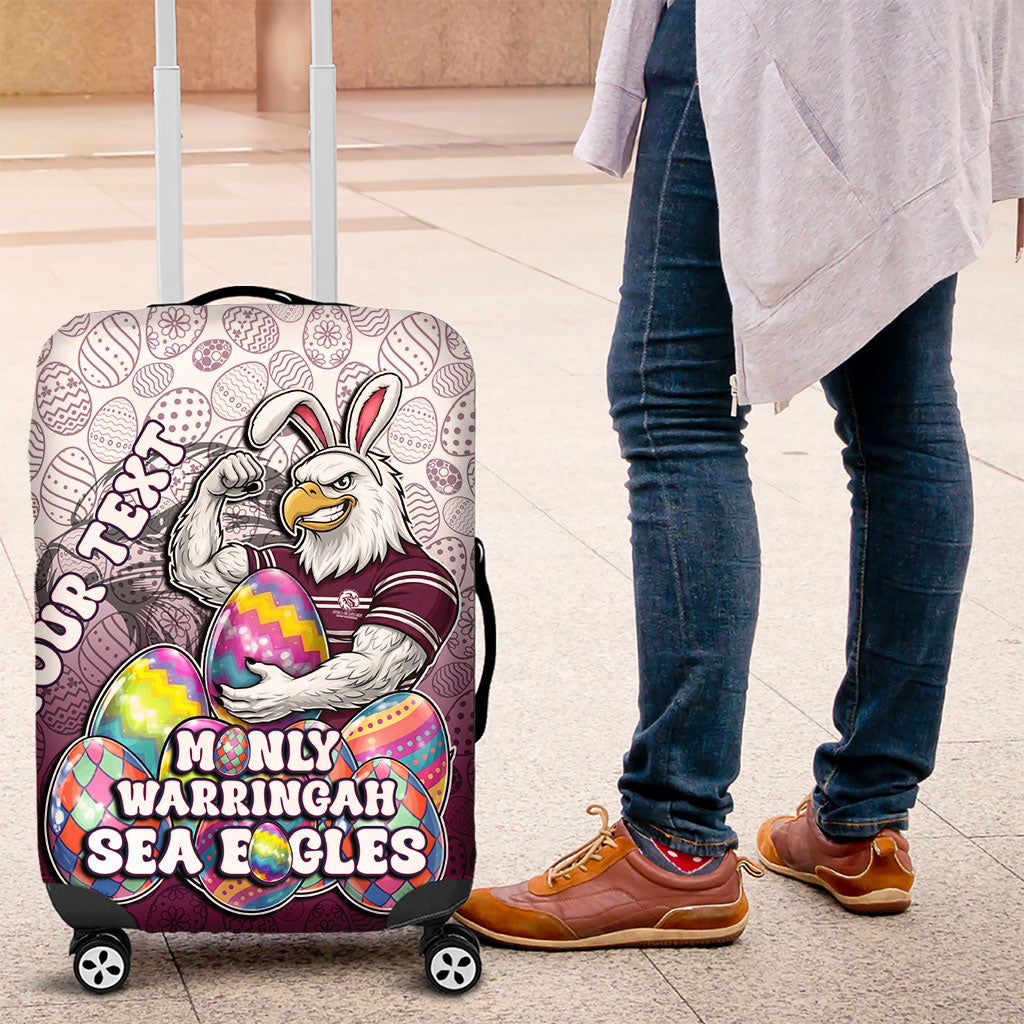 Personalized Manly Warringah Sea Eagles Luggage Cover Easter Mascot - Colorful Eggs Cartoon Style