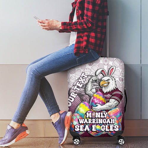 Personalized Manly Warringah Sea Eagles Luggage Cover Easter Mascot - Colorful Eggs Cartoon Style