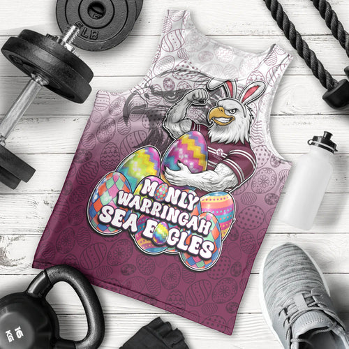 Personalized Manly Warringah Sea Eagles Men Tank Top Easter Mascot - Colorful Eggs Cartoon Style
