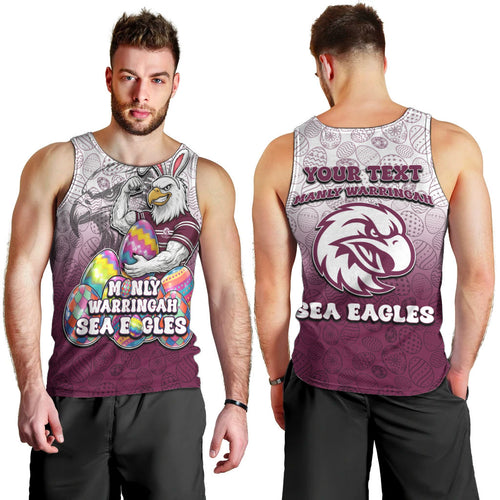 Personalized Manly Warringah Sea Eagles Men Tank Top Easter Mascot - Colorful Eggs Cartoon Style