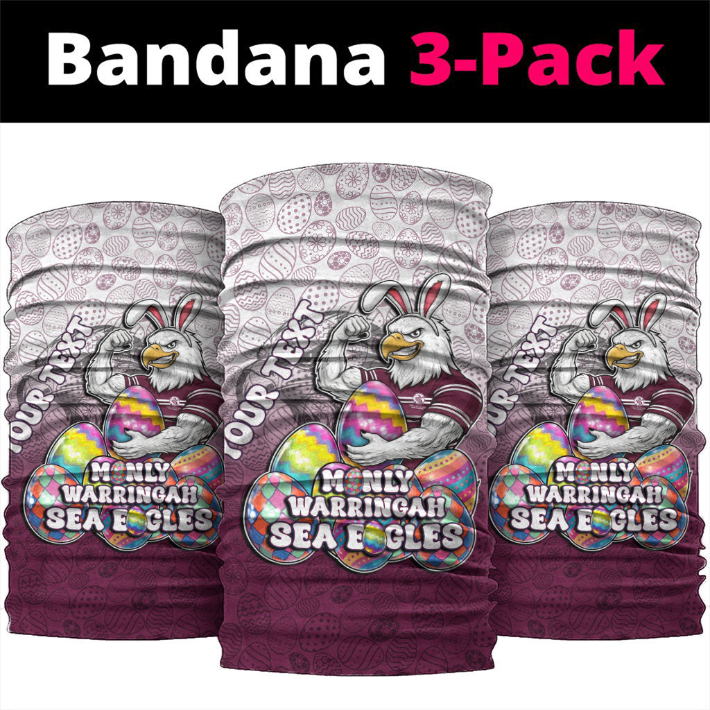 Personalized Manly Warringah Sea Eagles Neck Gaiter Easter Mascot - Colorful Eggs Cartoon Style