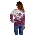 Personalized Manly Warringah Sea Eagles Off Shoulder Sweater Easter Mascot - Colorful Eggs Cartoon Style
