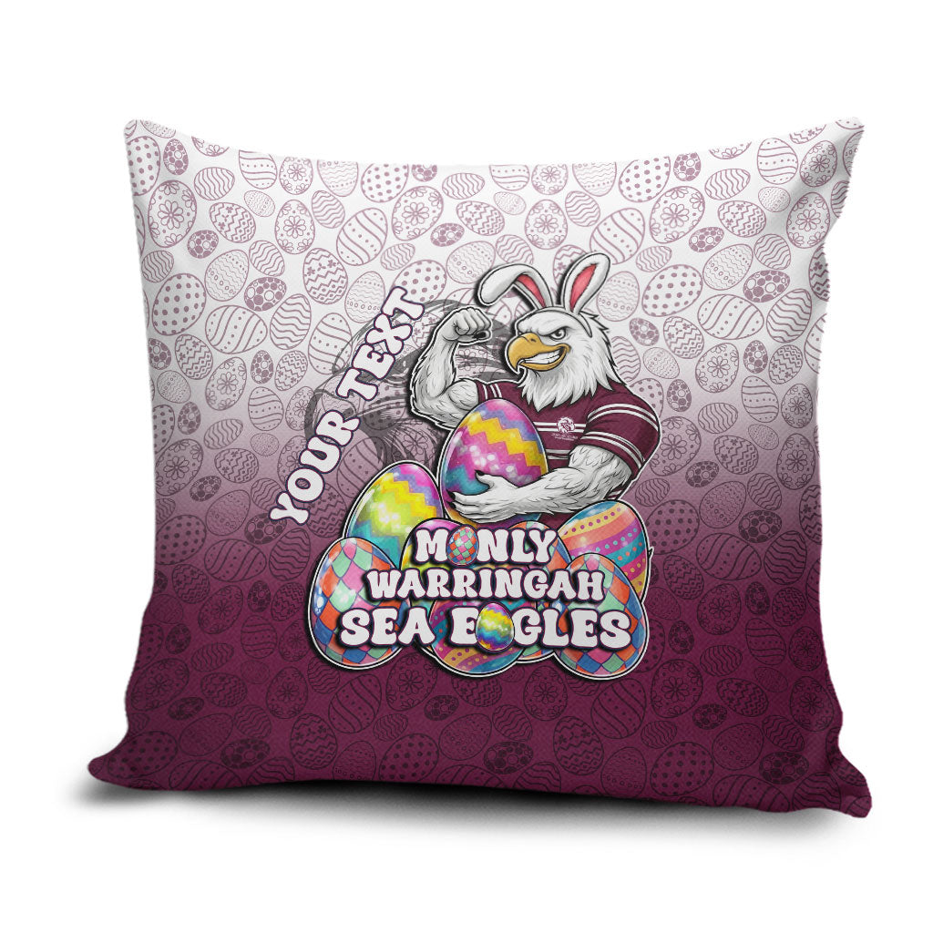 Personalized Manly Warringah Sea Eagles Pillow Cover Easter Mascot - Colorful Eggs Cartoon Style