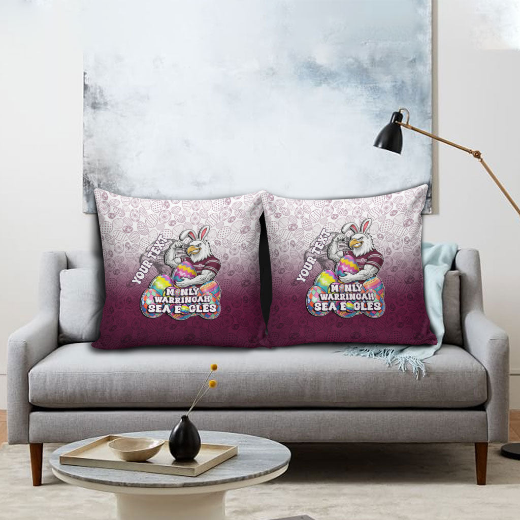 Personalized Manly Warringah Sea Eagles Pillow Cover Easter Mascot - Colorful Eggs Cartoon Style