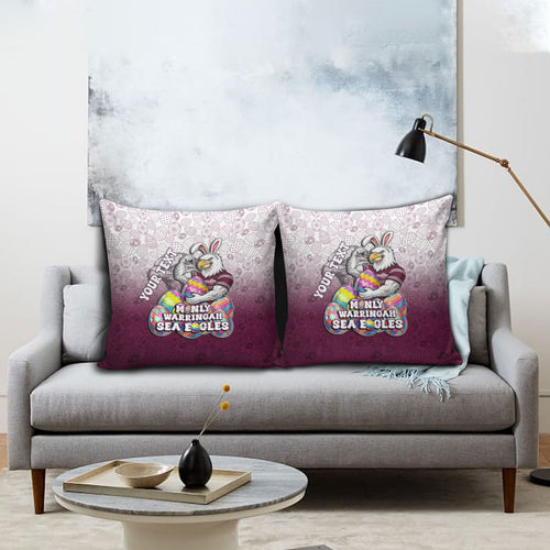 Personalized Manly Warringah Sea Eagles Pillow Cover Easter Mascot - Colorful Eggs Cartoon Style