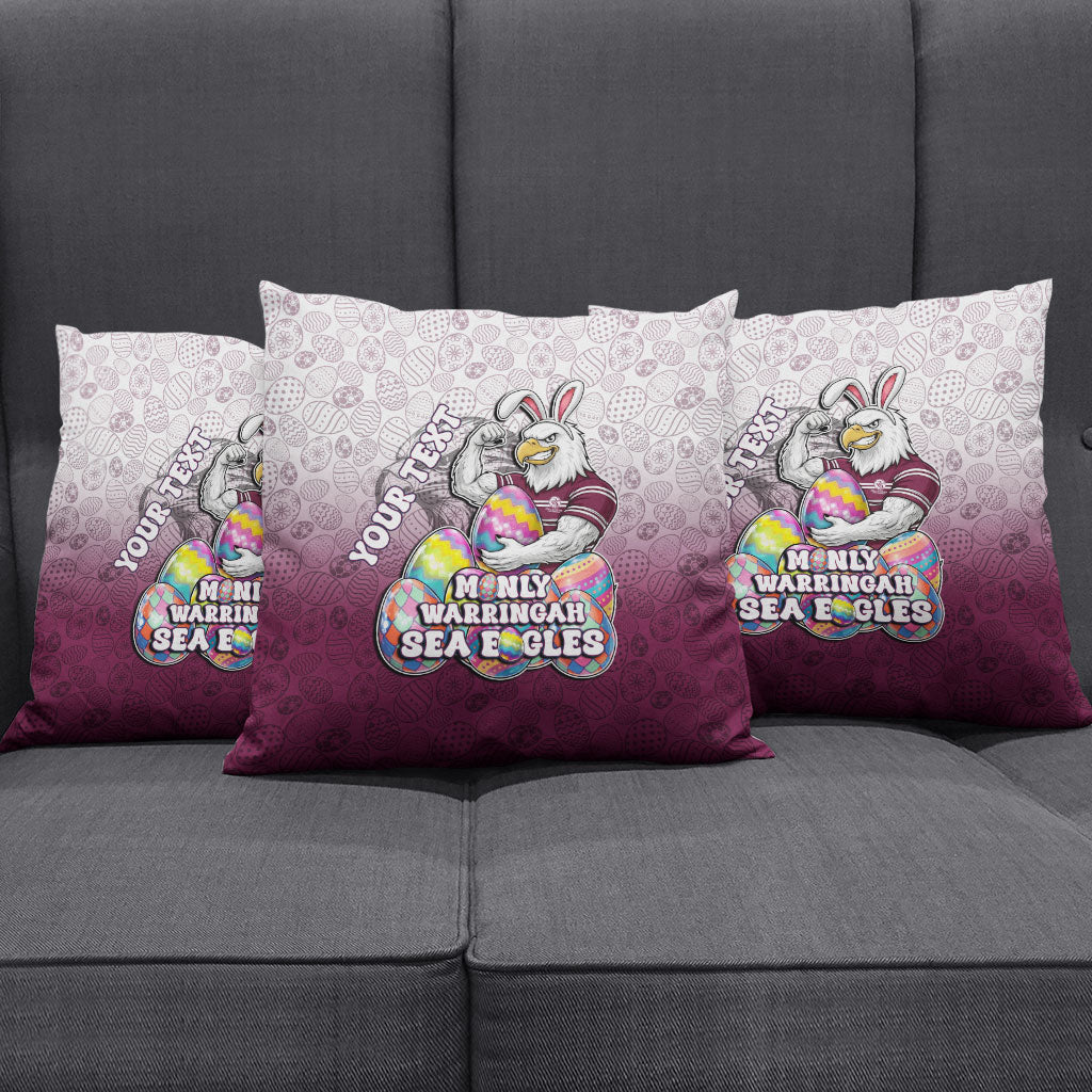 Personalized Manly Warringah Sea Eagles Pillow Cover Easter Mascot - Colorful Eggs Cartoon Style