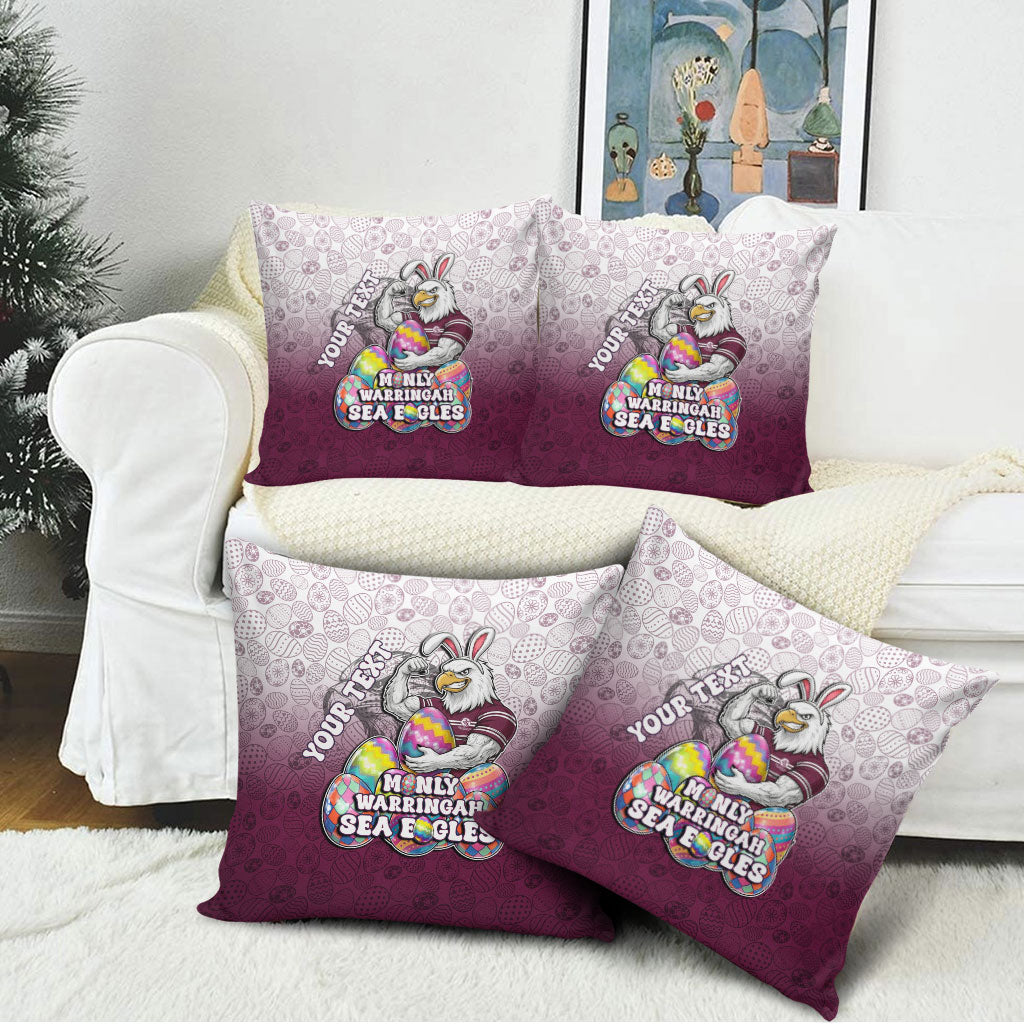 Personalized Manly Warringah Sea Eagles Pillow Cover Easter Mascot - Colorful Eggs Cartoon Style
