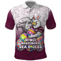 Personalized Manly Warringah Sea Eagles Polo Shirt Easter Mascot - Colorful Eggs Cartoon Style