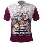 Personalized Manly Warringah Sea Eagles Polo Shirt Easter Mascot - Colorful Eggs Cartoon Style