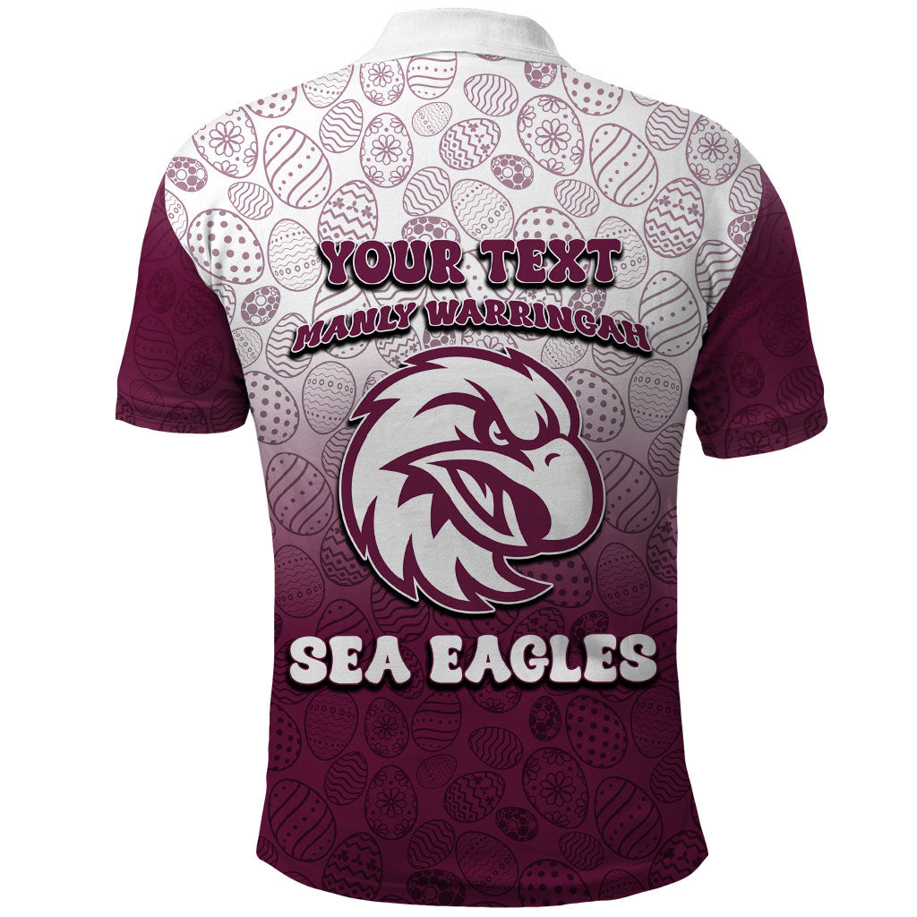 Personalized Manly Warringah Sea Eagles Polo Shirt Easter Mascot - Colorful Eggs Cartoon Style