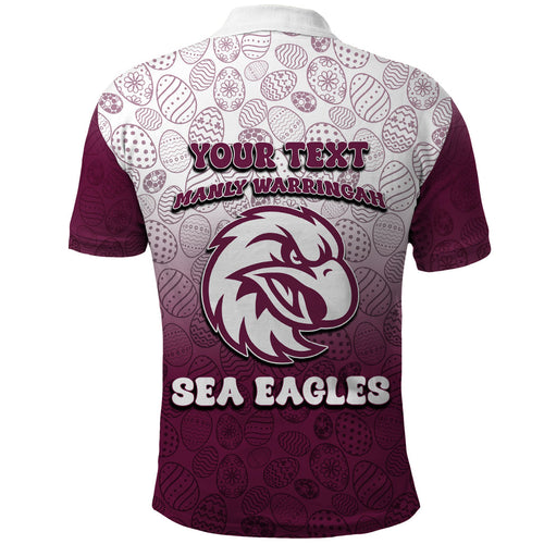 Personalized Manly Warringah Sea Eagles Polo Shirt Easter Mascot - Colorful Eggs Cartoon Style