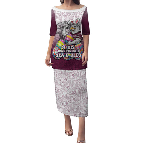 Personalized Manly Warringah Sea Eagles Puletasi Easter Mascot - Colorful Eggs Cartoon Style