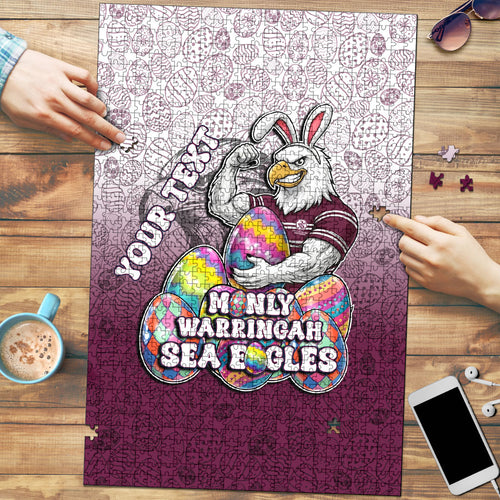 Personalized Manly Warringah Sea Eagles Puzzle Easter Mascot - Colorful Eggs Cartoon Style