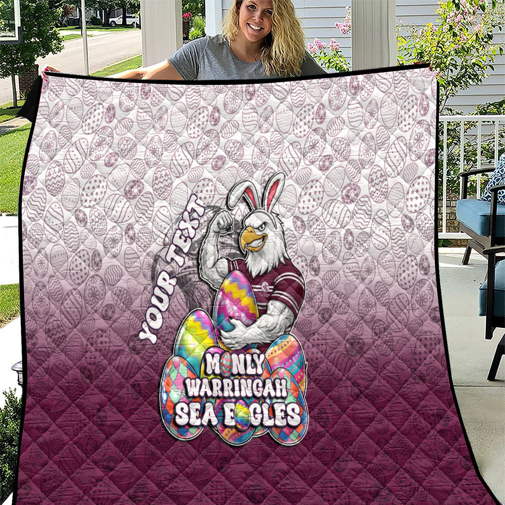 Personalized Manly Warringah Sea Eagles Quilt Easter Mascot - Colorful Eggs Cartoon Style
