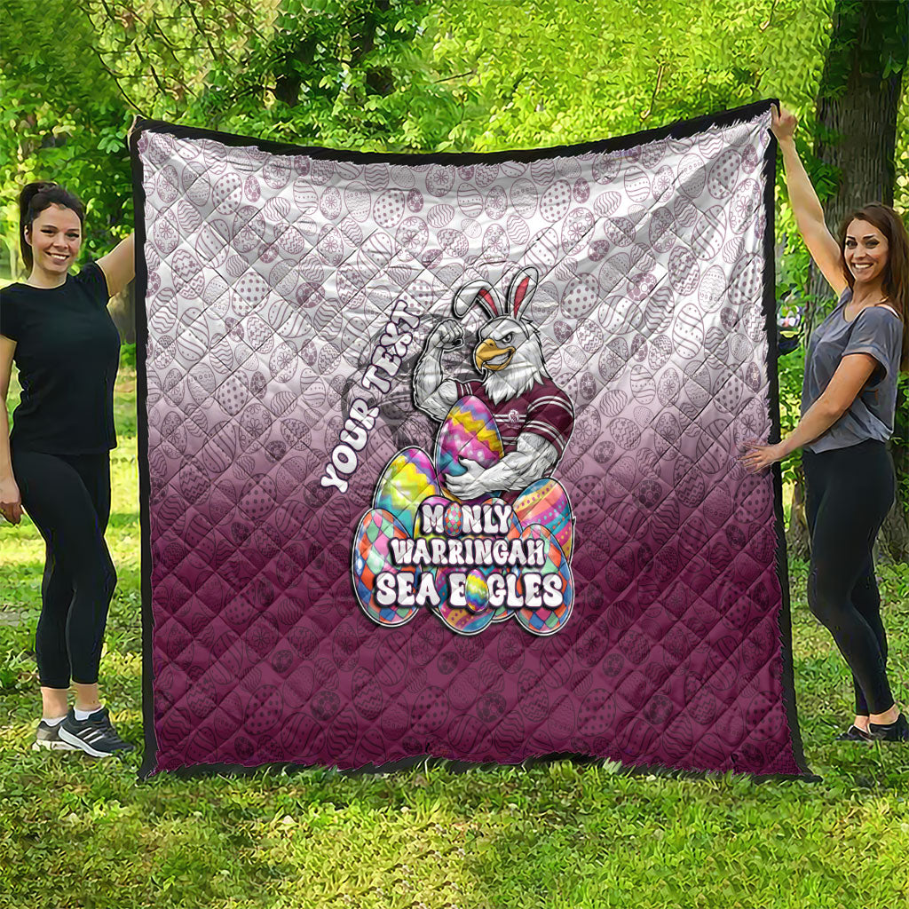 Personalized Manly Warringah Sea Eagles Quilt Easter Mascot - Colorful Eggs Cartoon Style