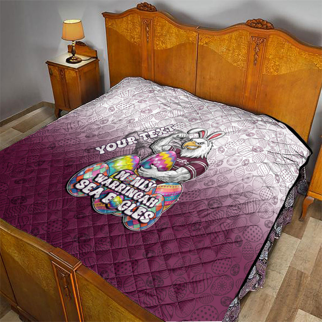 Personalized Manly Warringah Sea Eagles Quilt Easter Mascot - Colorful Eggs Cartoon Style