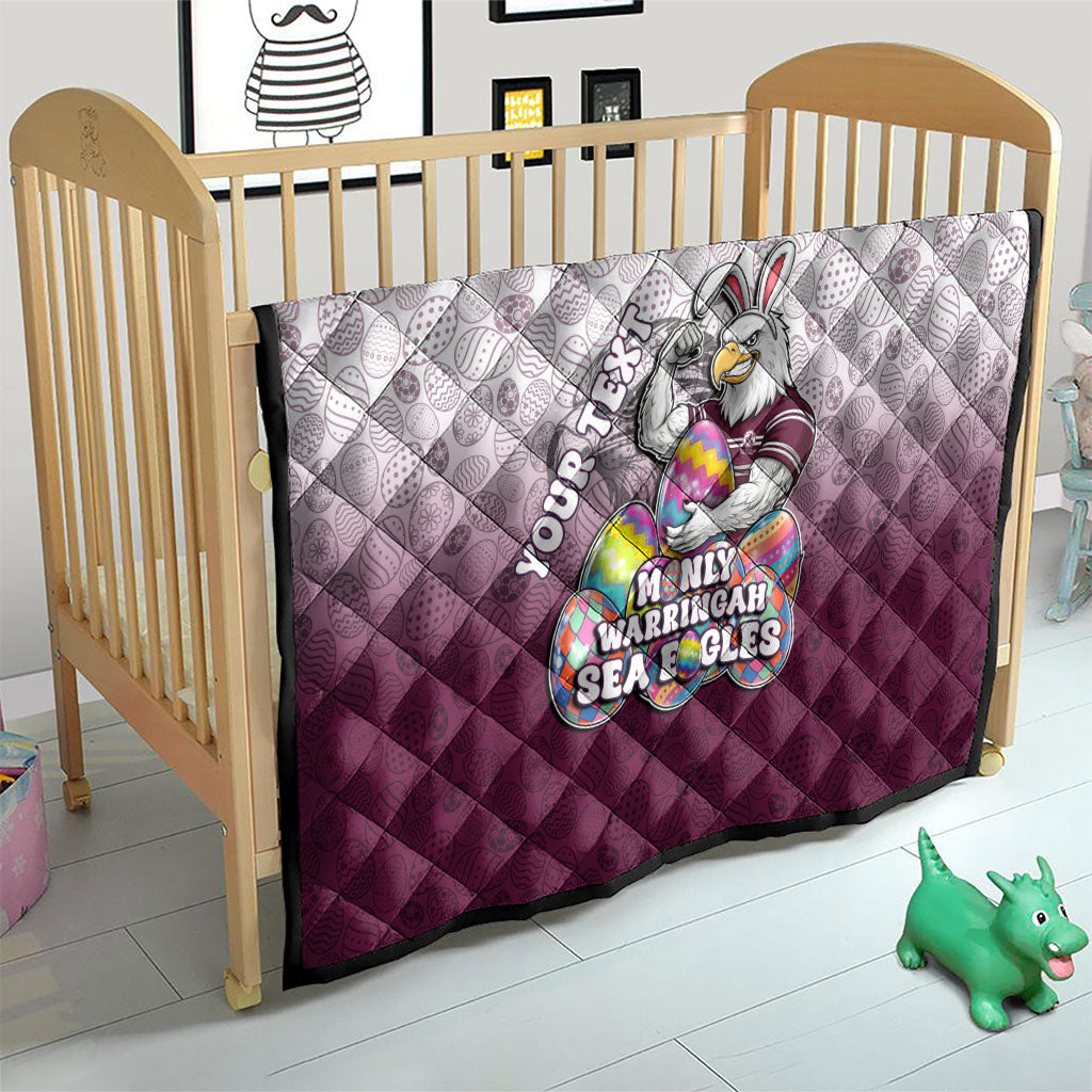 Personalized Manly Warringah Sea Eagles Quilt Easter Mascot - Colorful Eggs Cartoon Style