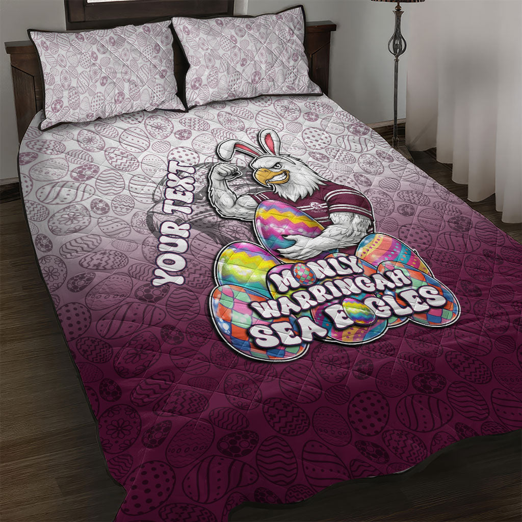 Personalized Manly Warringah Sea Eagles Quilt Bed Set Easter Mascot - Colorful Eggs Cartoon Style