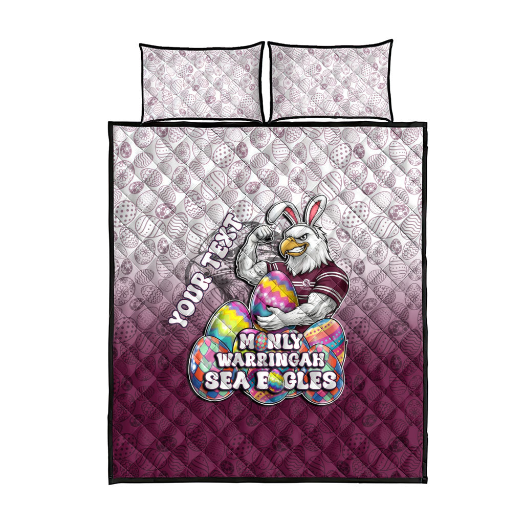 Personalized Manly Warringah Sea Eagles Quilt Bed Set Easter Mascot - Colorful Eggs Cartoon Style