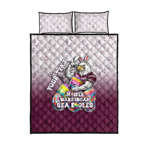 Personalized Manly Warringah Sea Eagles Quilt Bed Set Easter Mascot - Colorful Eggs Cartoon Style