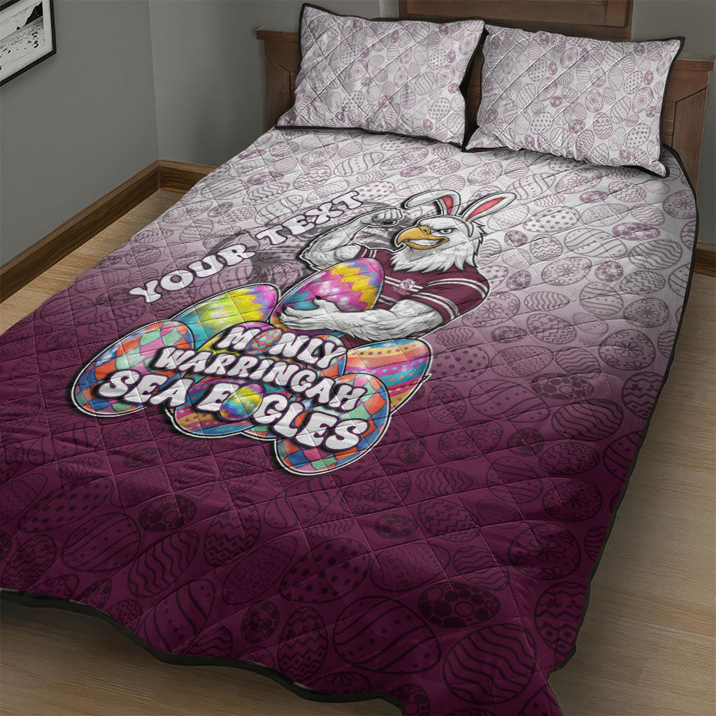 Personalized Manly Warringah Sea Eagles Quilt Bed Set Easter Mascot - Colorful Eggs Cartoon Style