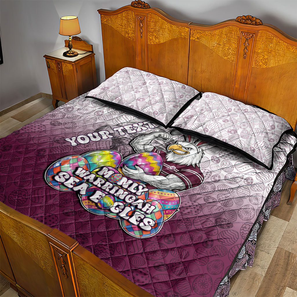 Personalized Manly Warringah Sea Eagles Quilt Bed Set Easter Mascot - Colorful Eggs Cartoon Style