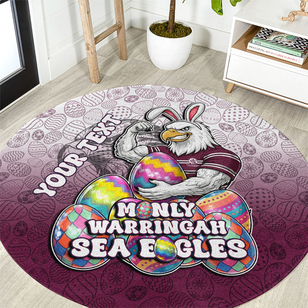 Personalized Manly Warringah Sea Eagles Round Carpet Easter Mascot - Colorful Eggs Cartoon Style