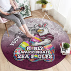 Personalized Manly Warringah Sea Eagles Round Carpet Easter Mascot - Colorful Eggs Cartoon Style