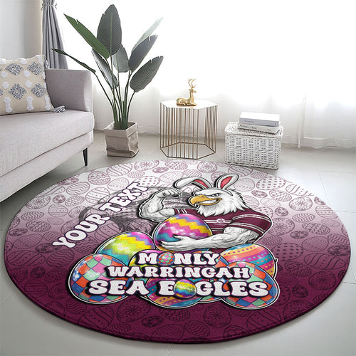 Personalized Manly Warringah Sea Eagles Round Carpet Easter Mascot - Colorful Eggs Cartoon Style