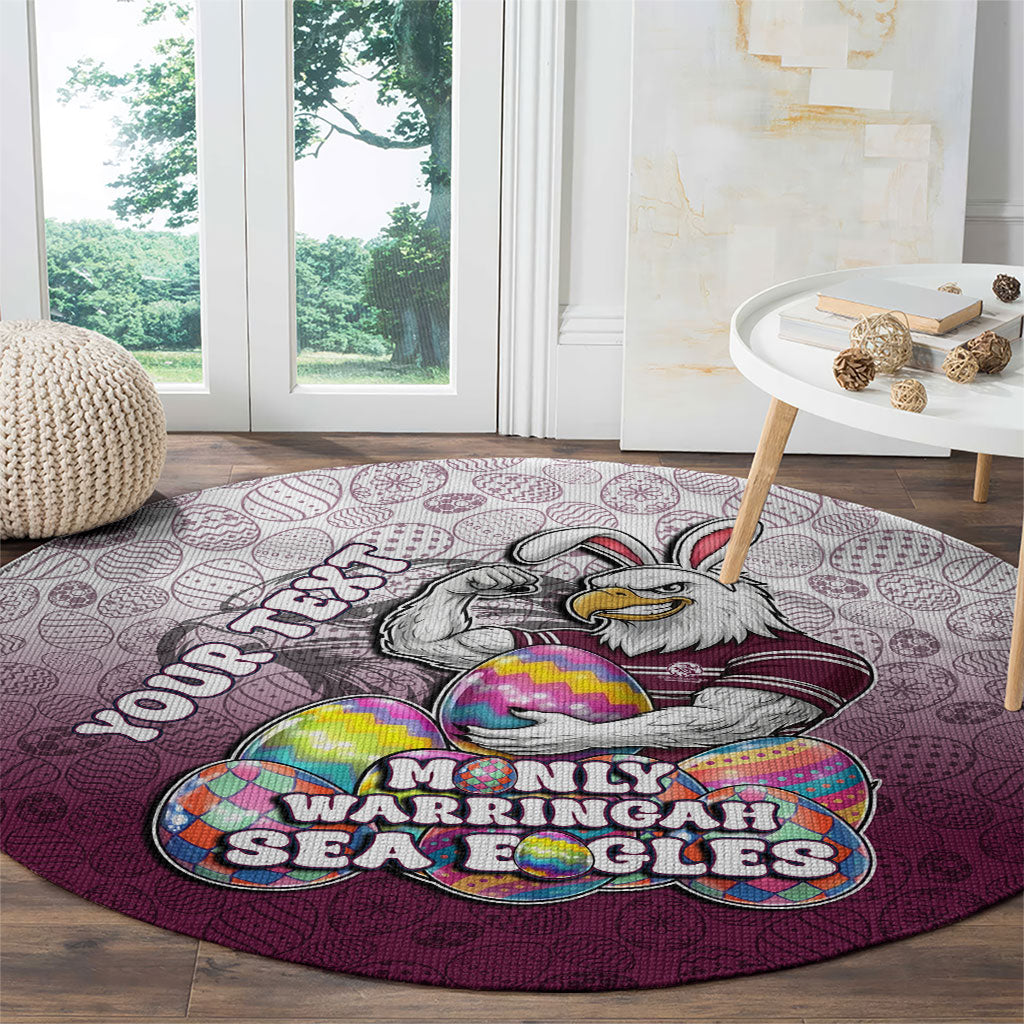 Personalized Manly Warringah Sea Eagles Round Carpet Easter Mascot - Colorful Eggs Cartoon Style