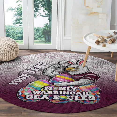 Personalized Manly Warringah Sea Eagles Round Carpet Easter Mascot - Colorful Eggs Cartoon Style