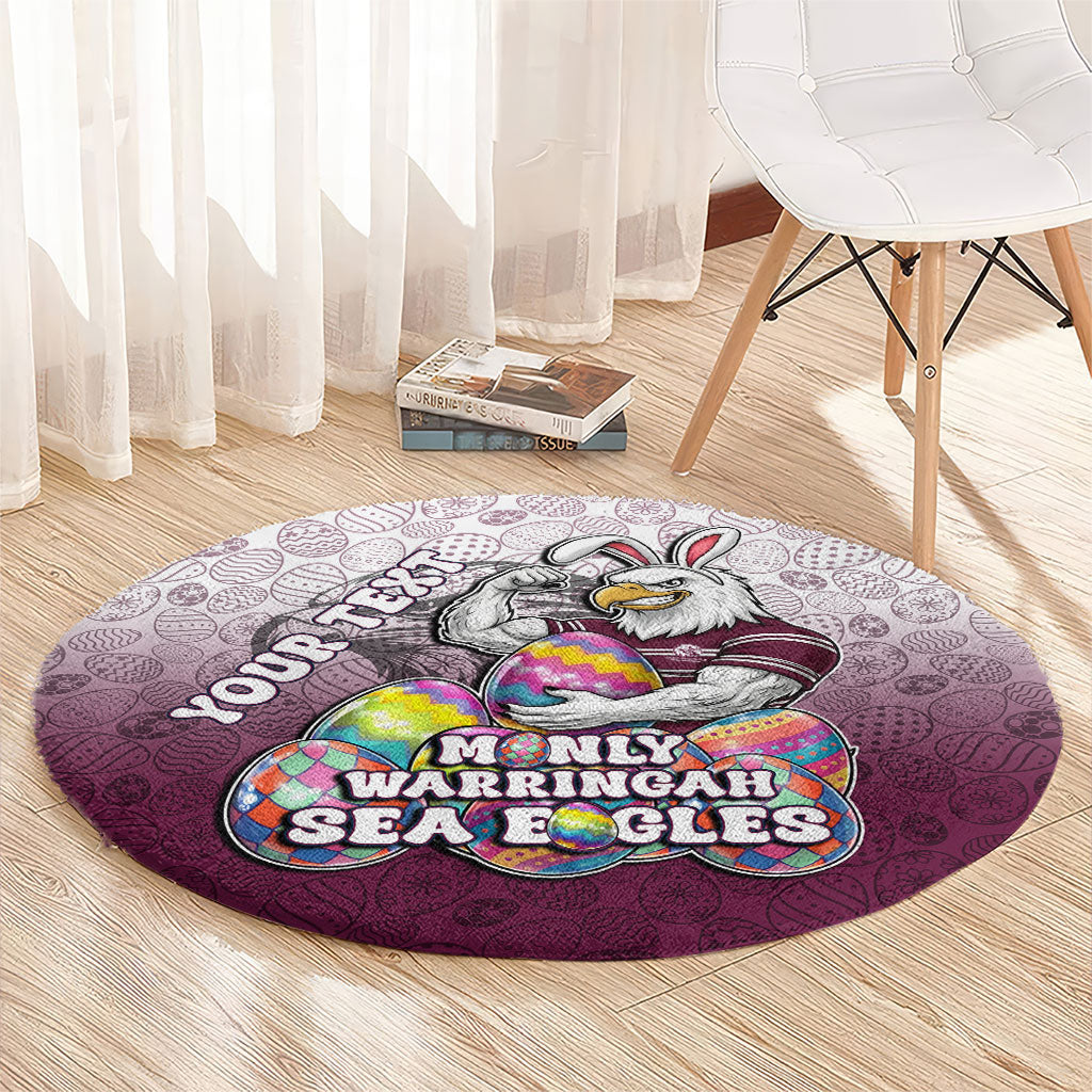Personalized Manly Warringah Sea Eagles Round Carpet Easter Mascot - Colorful Eggs Cartoon Style
