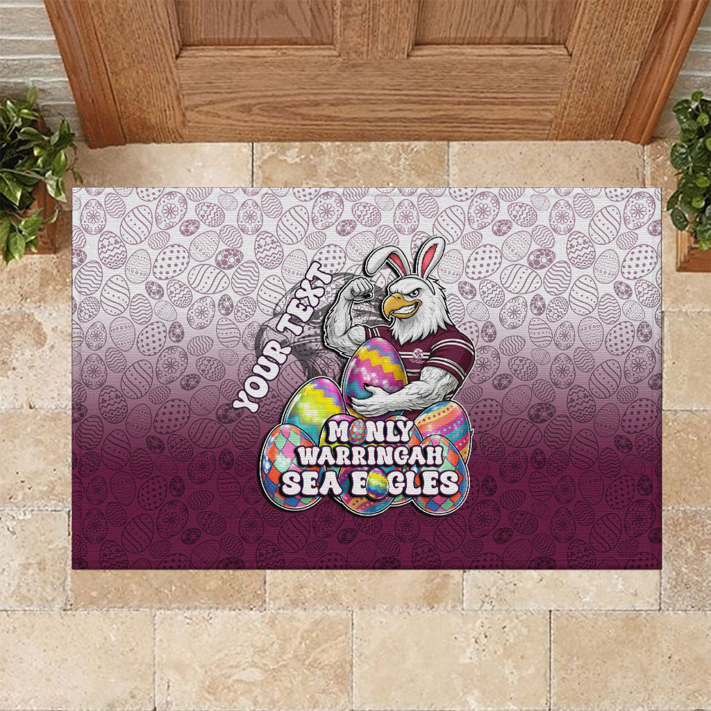 Personalized Manly Warringah Sea Eagles Rubber Doormat Easter Mascot - Colorful Eggs Cartoon Style