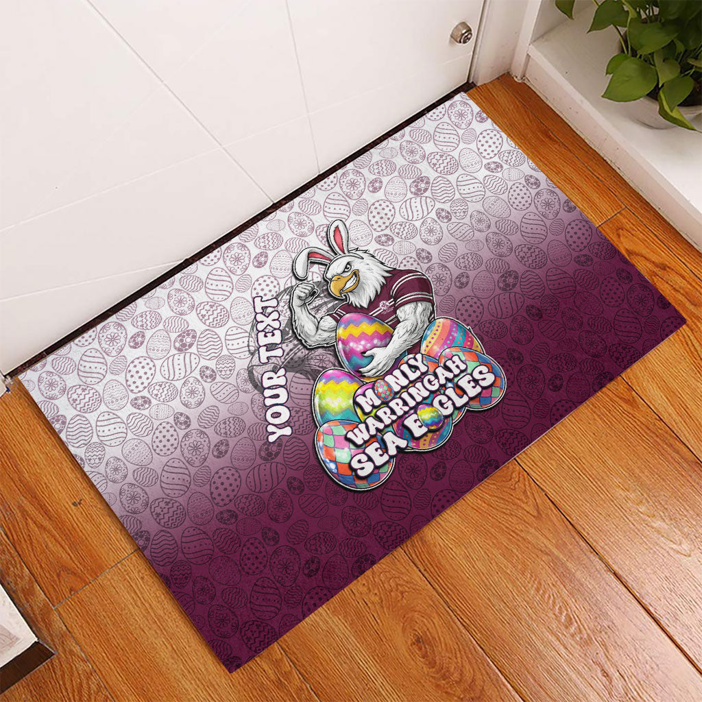 Personalized Manly Warringah Sea Eagles Rubber Doormat Easter Mascot - Colorful Eggs Cartoon Style