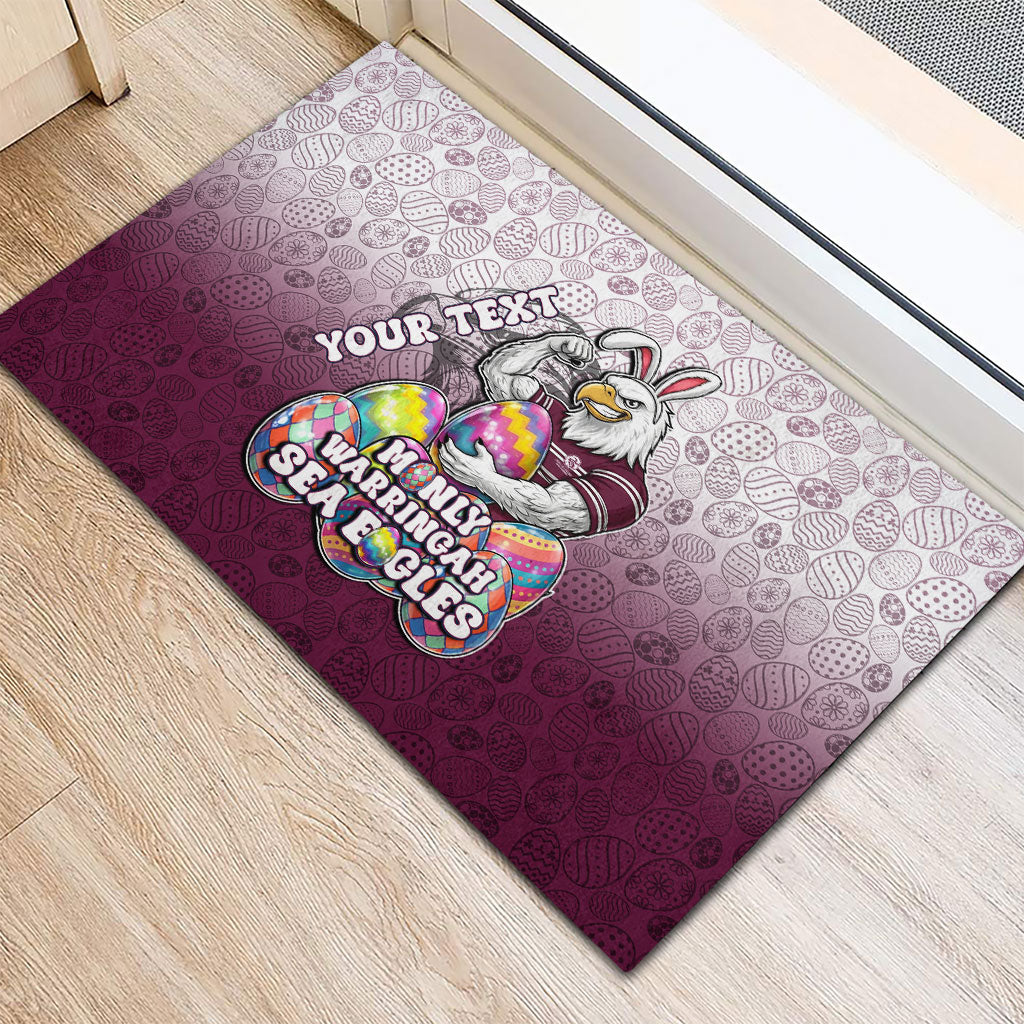 Personalized Manly Warringah Sea Eagles Rubber Doormat Easter Mascot - Colorful Eggs Cartoon Style