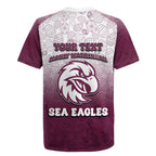 Personalized Manly Warringah Sea Eagles Rugby Jersey Easter Mascot - Colorful Eggs Cartoon Style