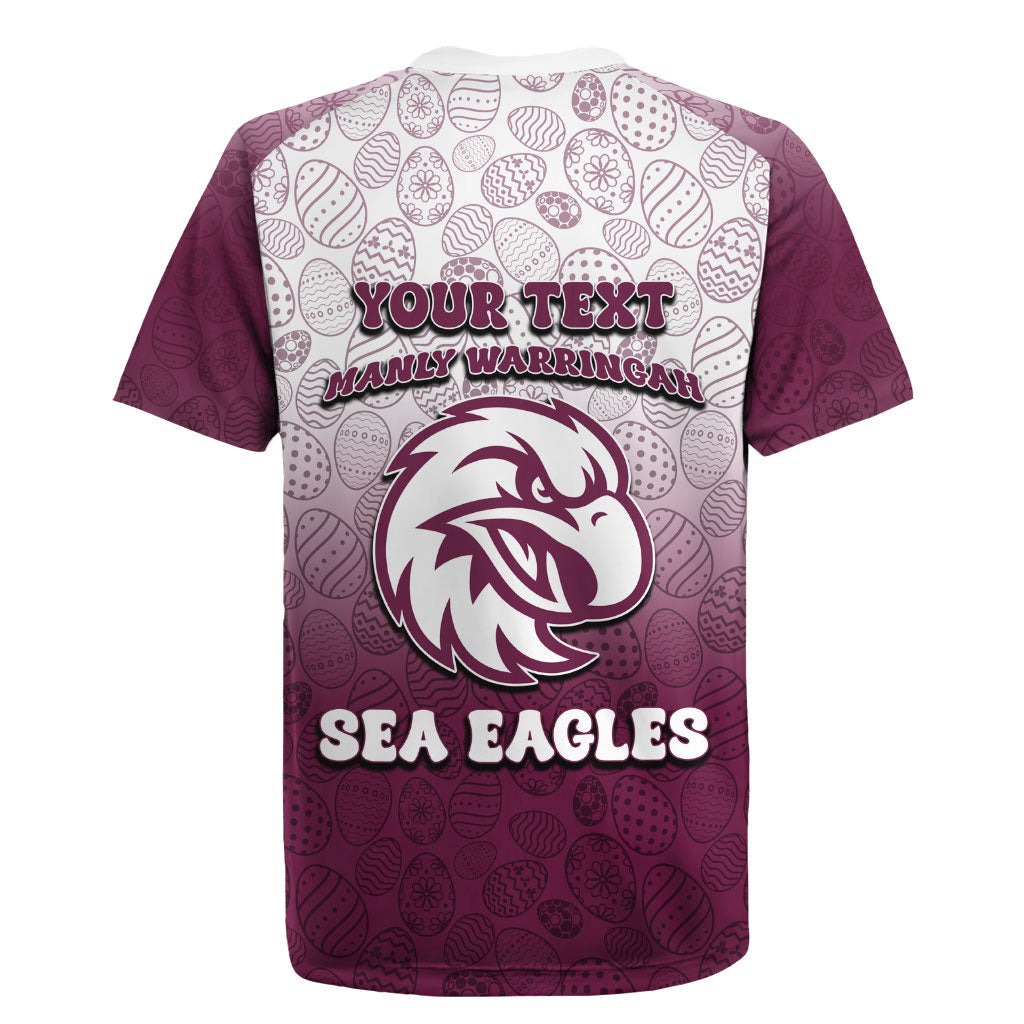 Personalized Manly Warringah Sea Eagles Rugby Jersey Easter Mascot - Colorful Eggs Cartoon Style