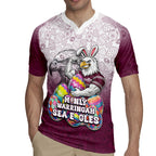 Personalized Manly Warringah Sea Eagles Rugby Jersey Easter Mascot - Colorful Eggs Cartoon Style