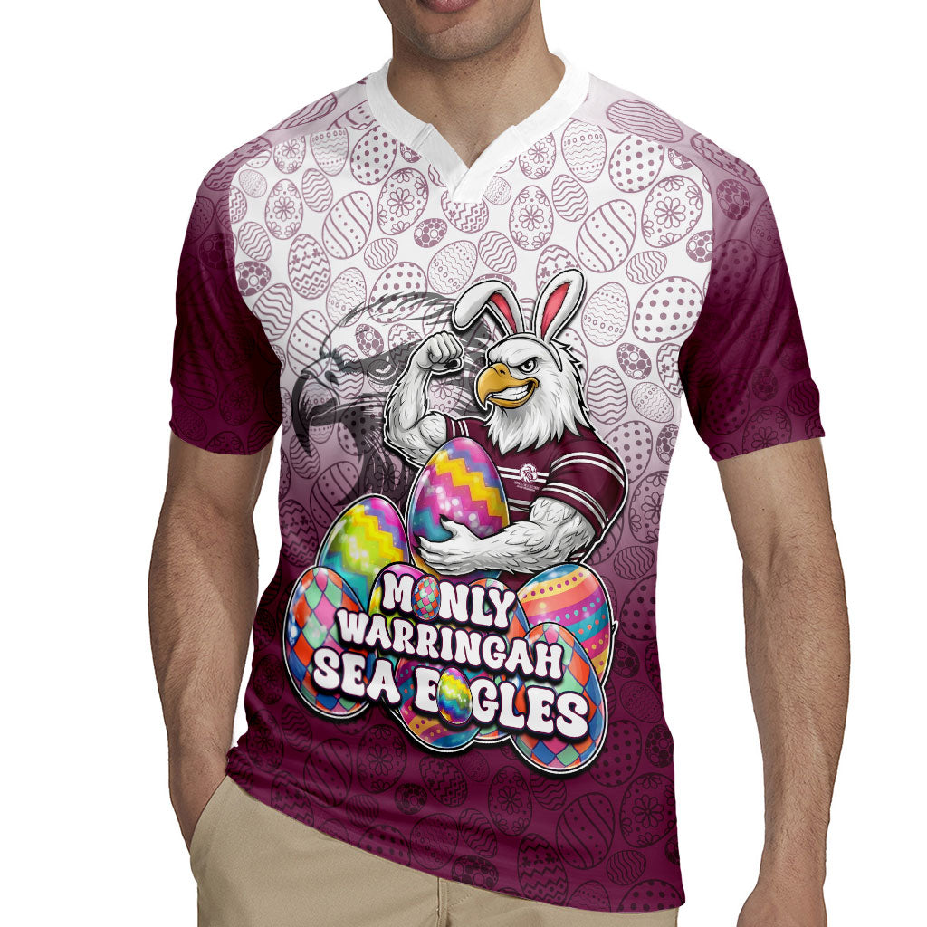 Personalized Manly Warringah Sea Eagles Rugby Jersey Easter Mascot - Colorful Eggs Cartoon Style