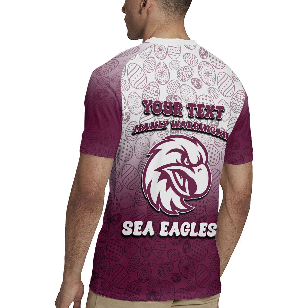 Personalized Manly Warringah Sea Eagles Rugby Jersey Easter Mascot - Colorful Eggs Cartoon Style