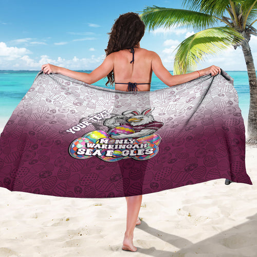 Personalized Manly Warringah Sea Eagles Sarong Easter Mascot - Colorful Eggs Cartoon Style