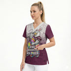 Personalized Manly Warringah Sea Eagles Scrub Top Easter Mascot - Colorful Eggs Cartoon Style