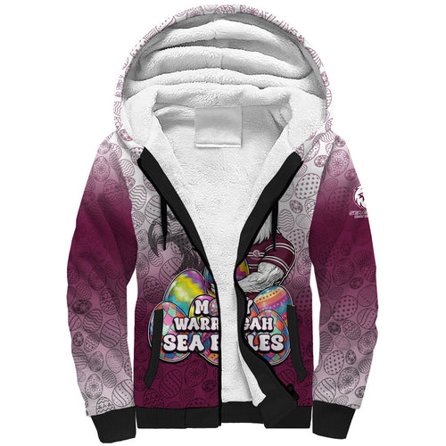 Personalized Manly Warringah Sea Eagles Sherpa Hoodie Easter Mascot - Colorful Eggs Cartoon Style