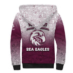 Personalized Manly Warringah Sea Eagles Sherpa Hoodie Easter Mascot - Colorful Eggs Cartoon Style