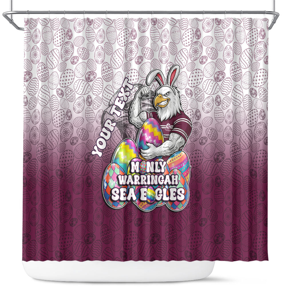Personalized Manly Warringah Sea Eagles Shower Curtain Easter Mascot - Colorful Eggs Cartoon Style