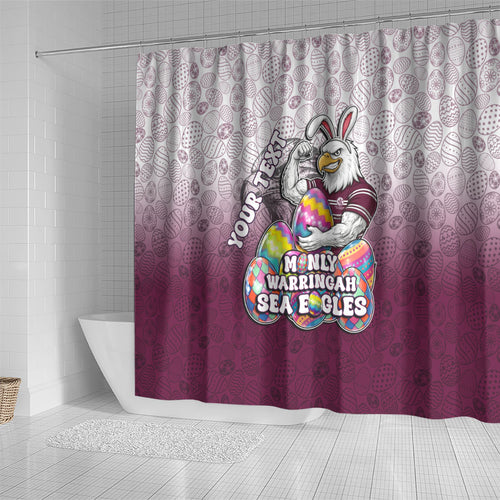 Personalized Manly Warringah Sea Eagles Shower Curtain Easter Mascot - Colorful Eggs Cartoon Style