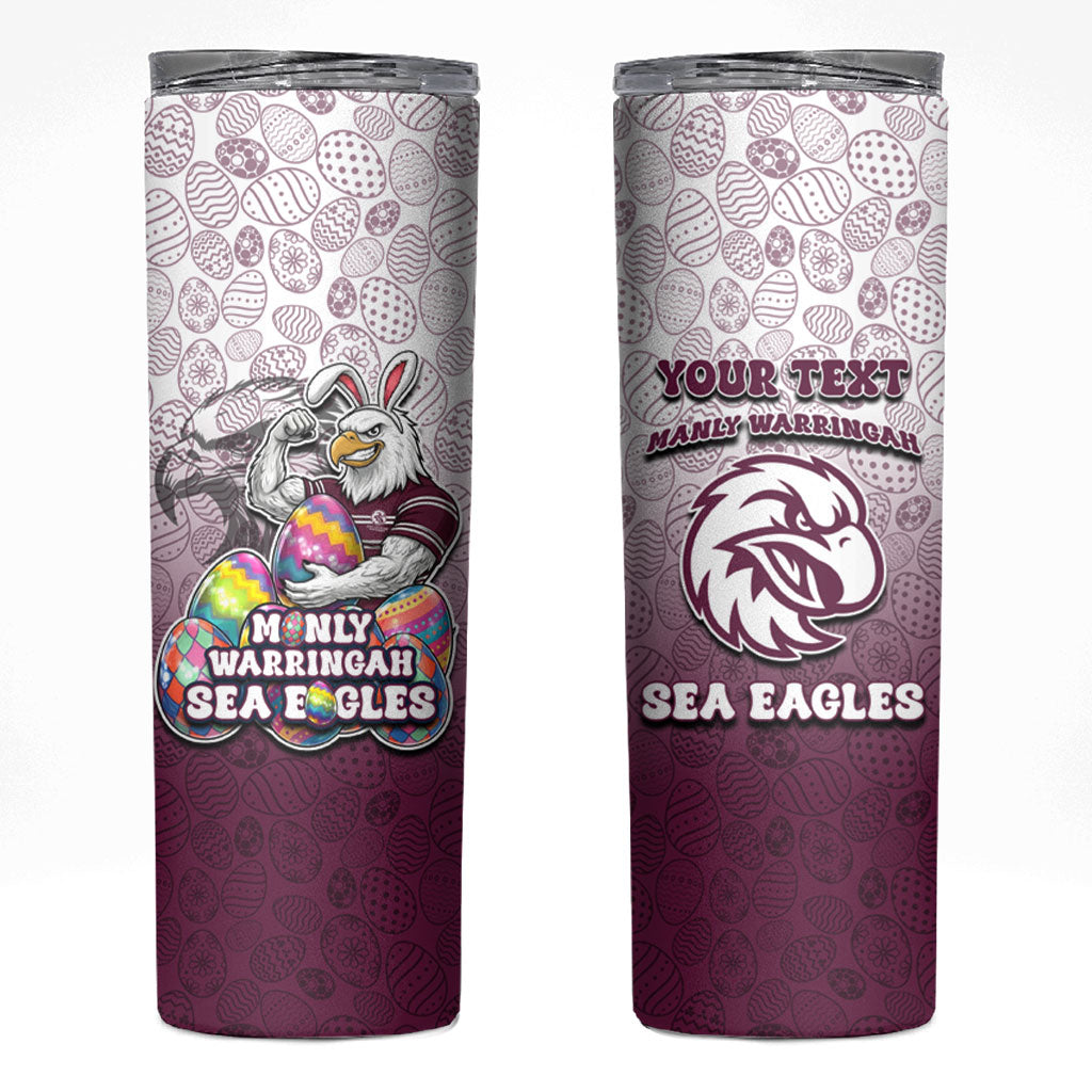 Personalized Manly Warringah Sea Eagles Skinny Tumbler Easter Mascot - Colorful Eggs Cartoon Style